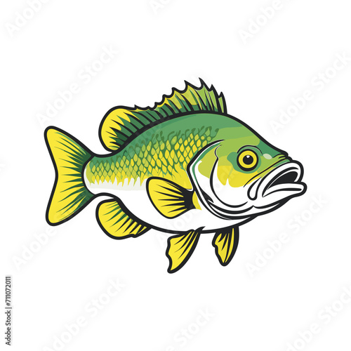 hand drawn art style green yellow black stripe bass fish vector illustration