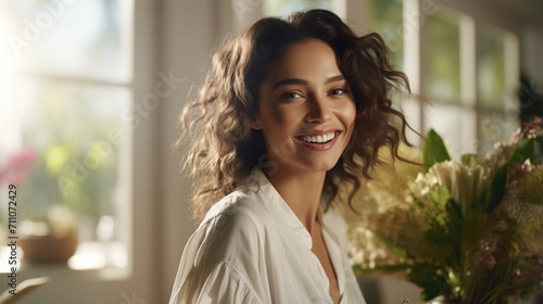 Portrait of a smiling young woman with flowers