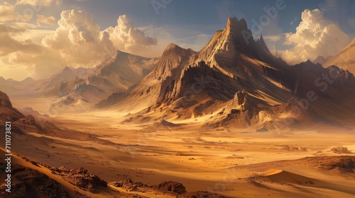 Painting of Mountain Range in Desert