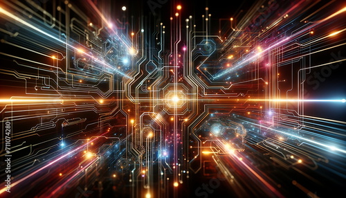 Abstract technology background with a cyber network grid and connected particles.