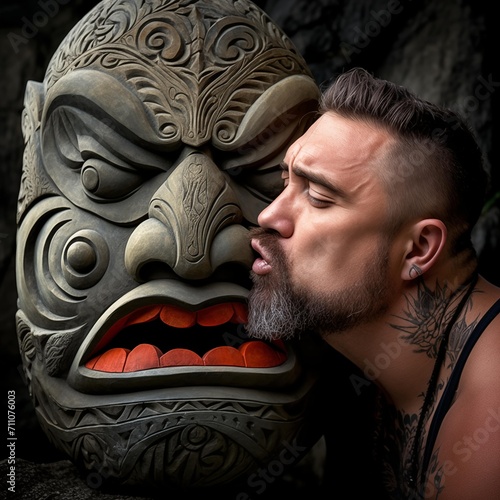 Man with mask Maori  photo