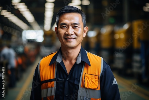 Portrait of a happy Asian male worker in a factory © duyina1990