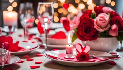 candle and rose petals valentine background photo
