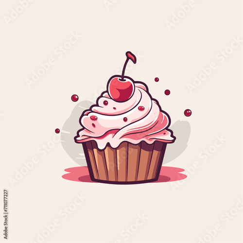 cartoon cupcake logo vector design illustration isolated with sweet color background for logo shop