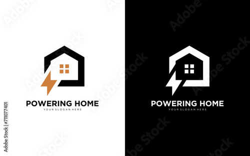 design logo combine thunderbolt and home