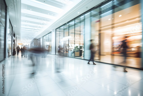 Motion blur of people walking in a shopping mall