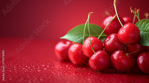 Fresh cherry on red background