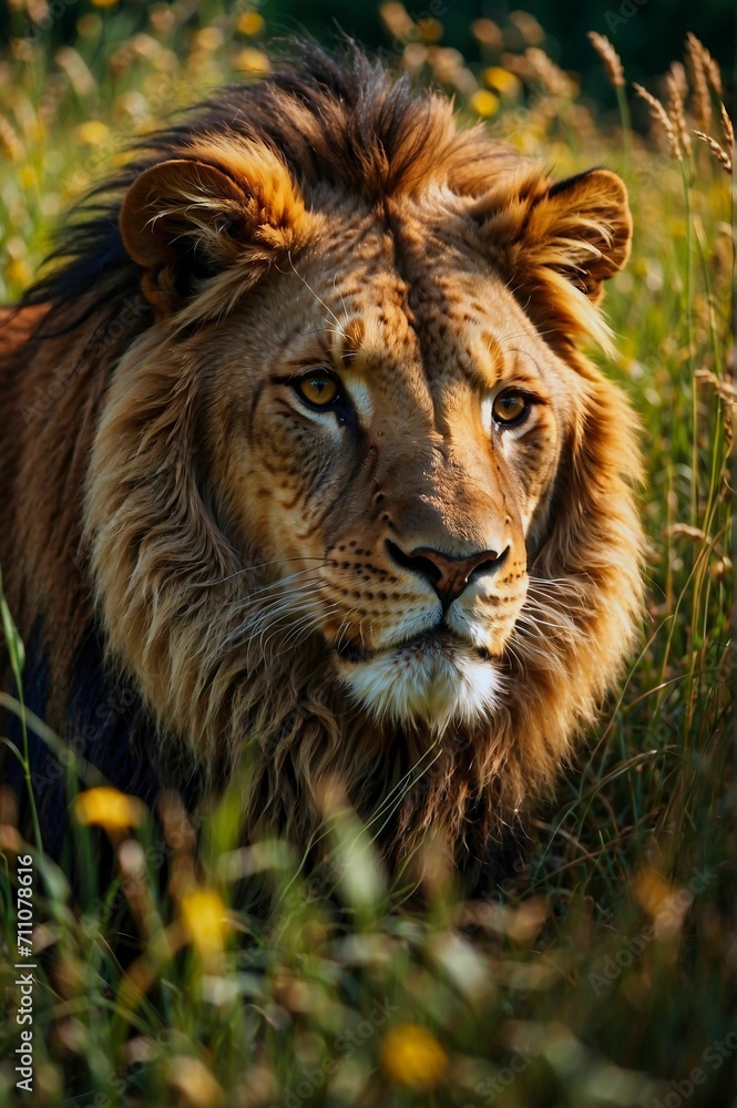 Obraz premium Golden Lion in the Field of Dreams