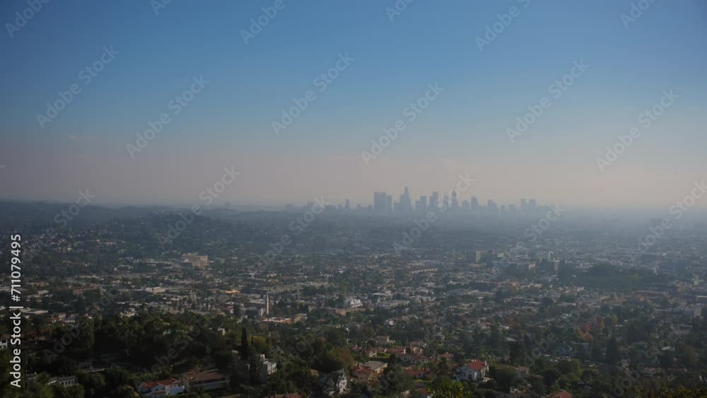 Wide Panoramic View of Los Angeles downtown and hills, California on sunny day time Wide Panoramic View of Los Angeles downtown and hills, California on sunny day time
