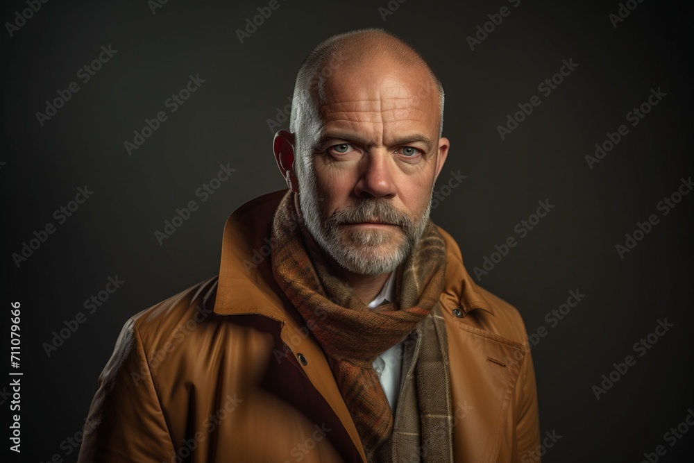 Portrait of an old man with a gray beard and mustache in a brown coat. Portrait of an old man with a gray beard and mustache in a brown coat.