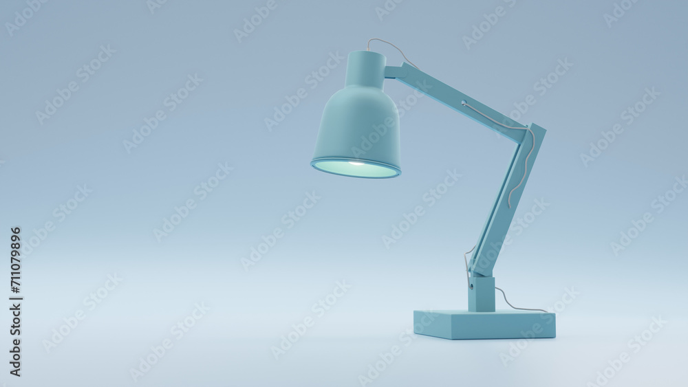 blue lamp on blue neutral background, cgi render of a desk amp blue lamp on blue neutral background, cgi render of a desk amp
