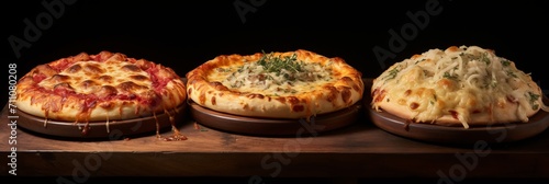 Delectable trio of italian pizzas adorned with creamy mozzarella, isolated on white background