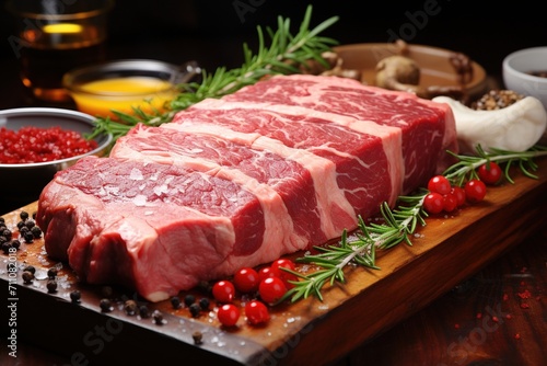 Raw beef tenderloin steaks on a wooden cutting board