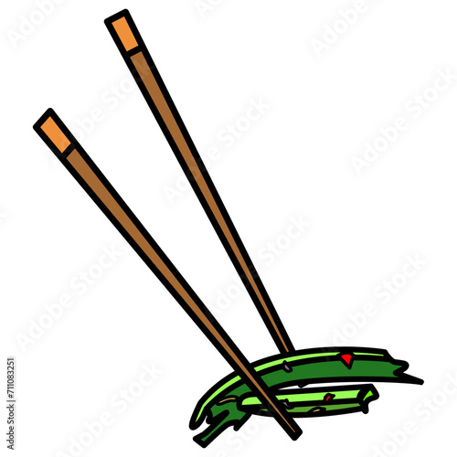 Pick up vegetable dishes with chopsticks