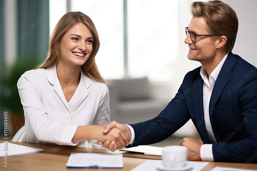 Business handshake between a man and a woman Business handshake between a man and a woman