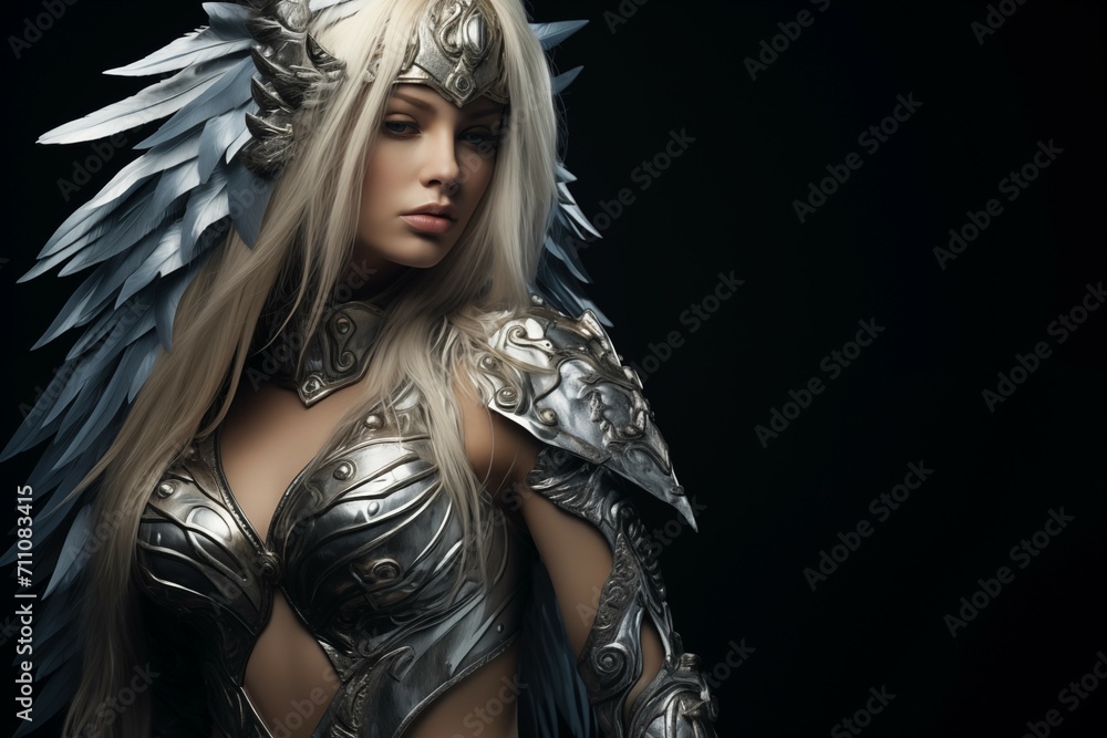 An image of a fair-haired woman in beautiful armor An image of a fair-haired woman in beautiful armor