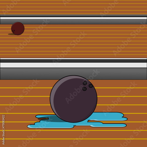 illustration design image of a bowling ball with a watery floor