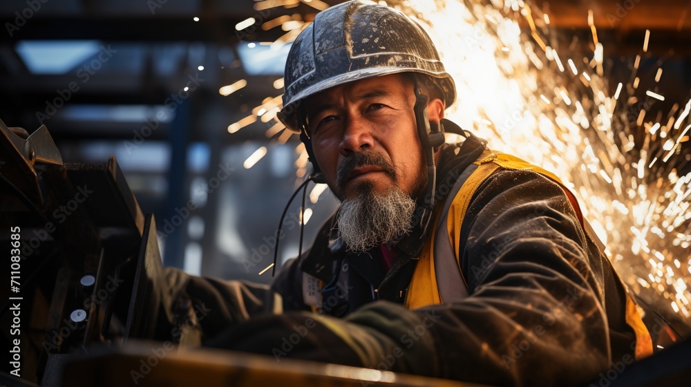 Bearded man in hard hat welding Bearded man in hard hat welding