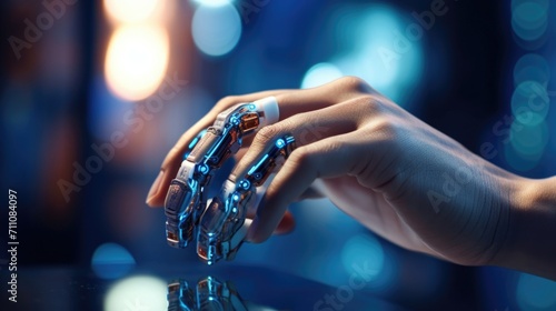 Closeup of a robotic hand being calibrated by a teenage programmer.