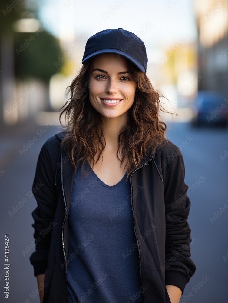 Smiling woman wearing a cap Smiling woman wearing a cap