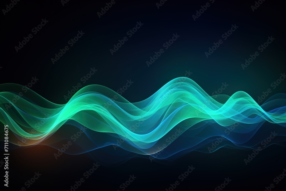 Blue and green abstract waves on a black background