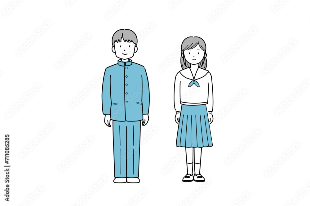 正面を向いて立っている制服の学生 正面を向いて立っている制服の学生