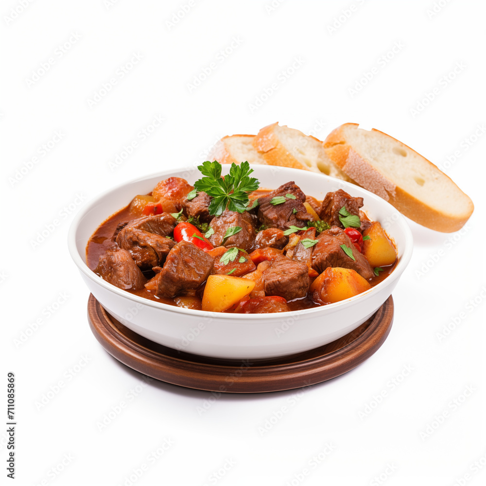 Goulash, Hearty stew made with  beef meat, and seasoned with paprika and other spices