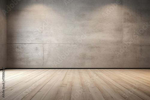 Empty room with concrete wall and wooden floor © Adobe Contributor