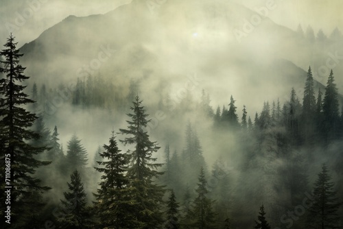 Foggy Mountains and Trees © Adobe Contributor