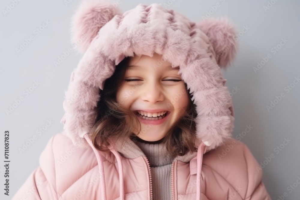Closeup portrait of a cute little girl wearing winter jacket and hat Closeup portrait of a cute little girl wearing winter jacket and hat