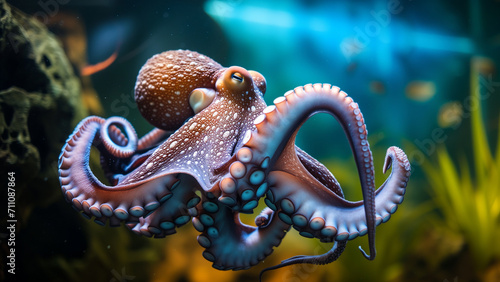 Underwater Enigma: Octopus in a Majestic Aquarium