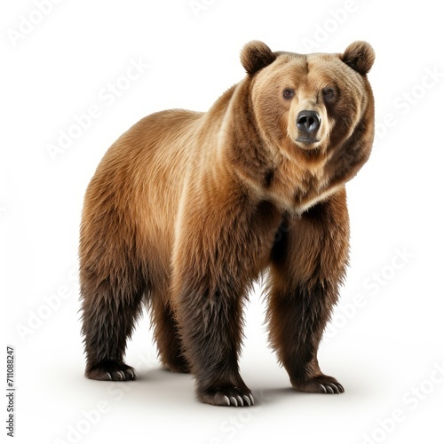 Isolated brown bear standing on a white background, looking at the camera with a detailed fur texture. © ardanz