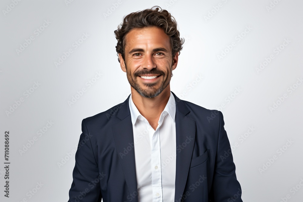 A headshot of a smiling man in a suit and white shirt A headshot of a smiling man in a suit and white shirt
