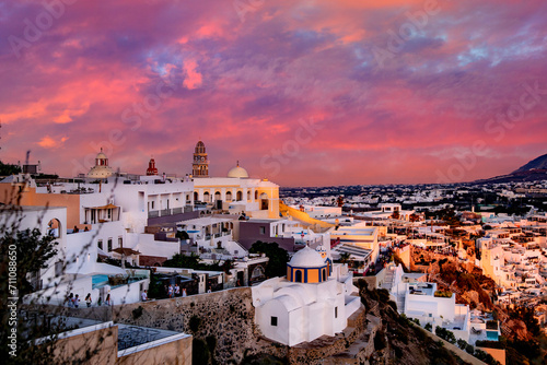 View of sunset Santorini island in Greece