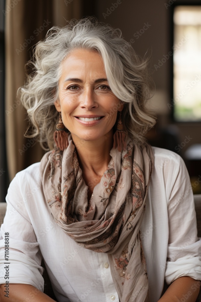 Portrait of a smiling mature woman with grey hair Portrait of a smiling mature woman with grey hair
