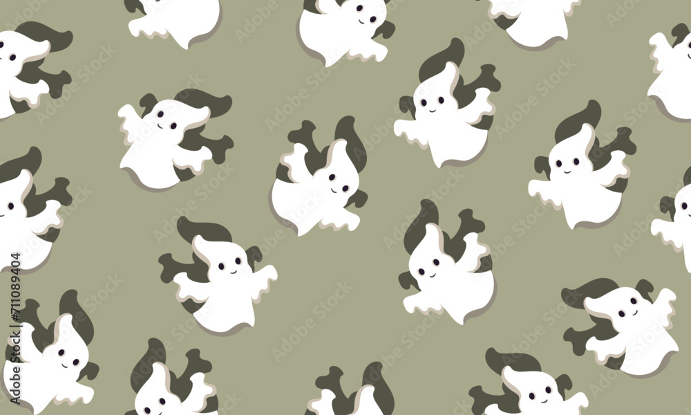 white cute Halloween ghost seamless pattern repeat grey background. white cute Halloween ghost seamless pattern repeat grey background.