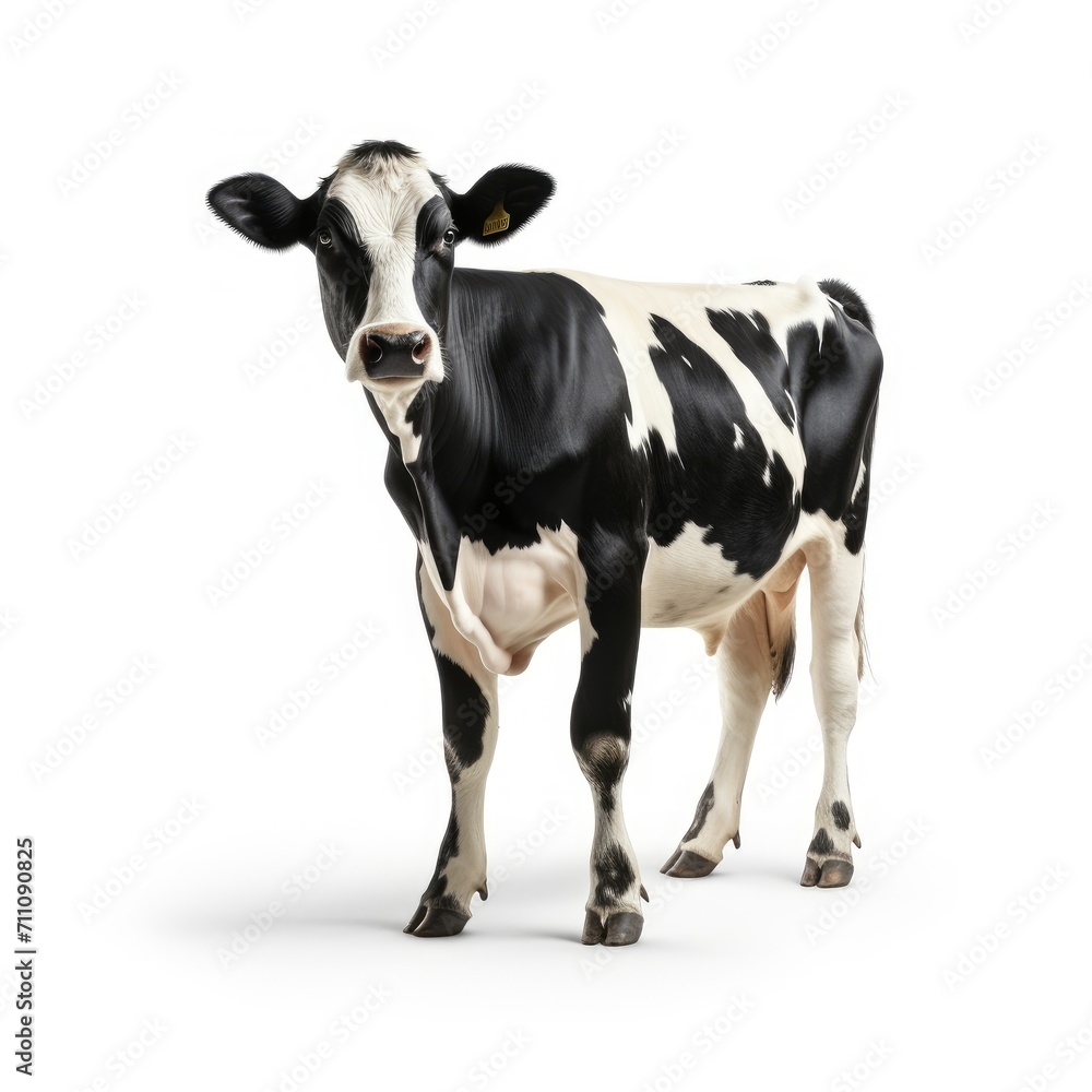 Black and white cow standing isolated on a white background. Black and white cow standing isolated on a white background.