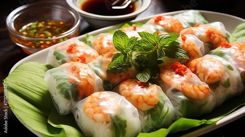 Fresh and delicious Vietnamese spring rolls photo