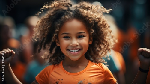 Portrait of a young girl with curly hair smiling