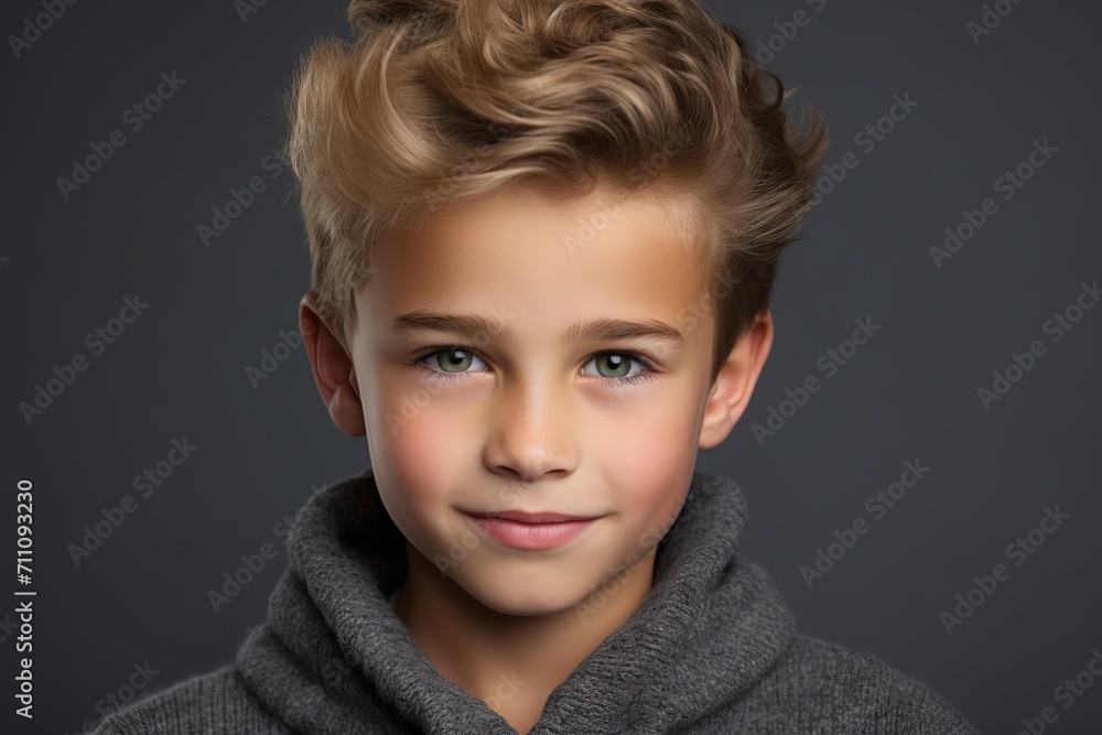 Portrait of a cute little boy with blond hair. Studio shot. Portrait of a cute little boy with blond hair. Studio shot.