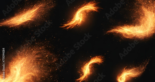 Canvastavla Burning fiery sparks, Particles ignite from flames against black backdrop, Campfire flame sparks long exposure isolated on black background fire sparkles long exposure