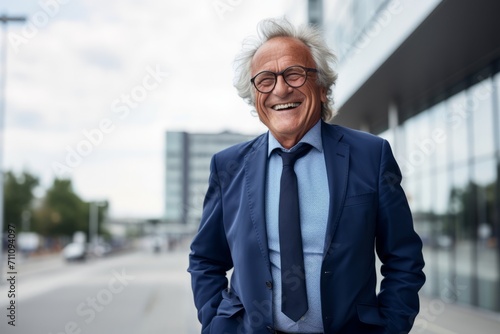 Portrait of happy senior businessman with eyeglasses in the city
