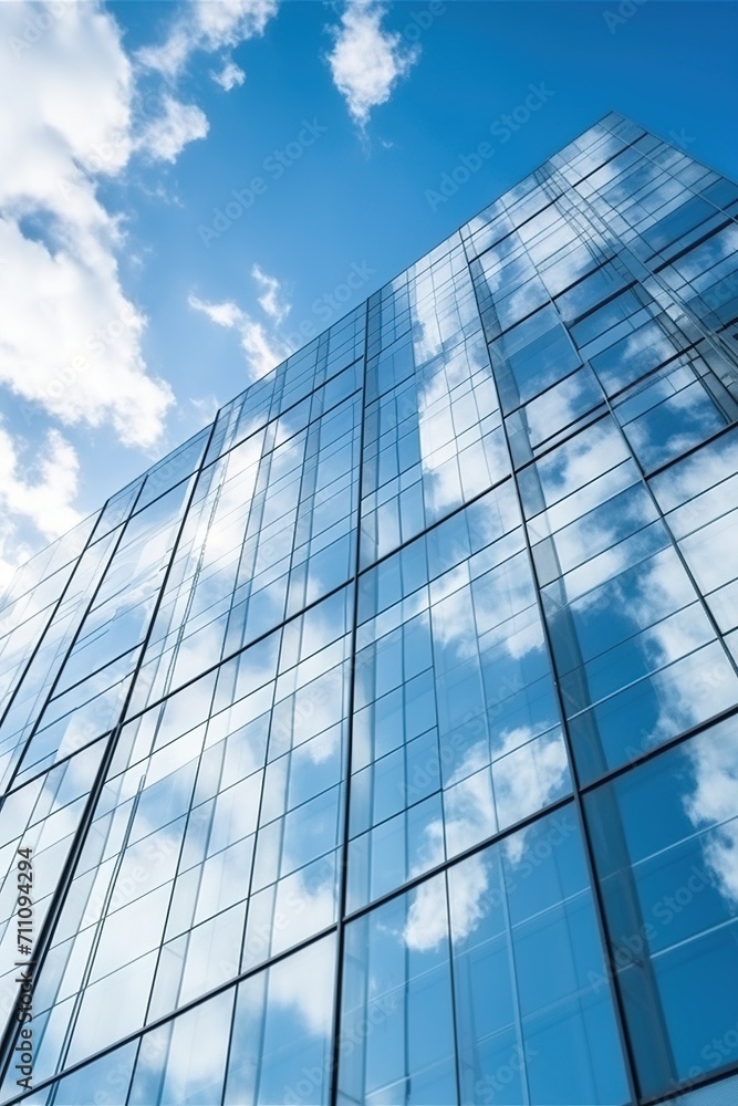 Blue glass skyscraper reflecting clouds Blue glass skyscraper reflecting clouds