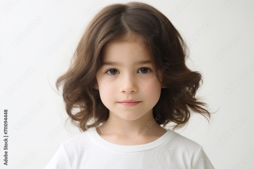 Portrait of a cute little girl with long curly hair on white background Portrait of a cute little girl with long curly hair on white background