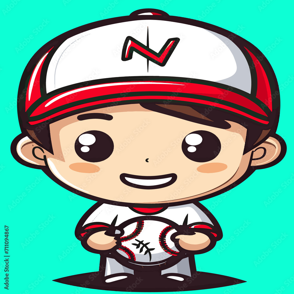 CUTE CHIBI CHARACTER OF BOY HOLDING A BASEBALL CUTE CHIBI CHARACTER OF BOY HOLDING A BASEBALL