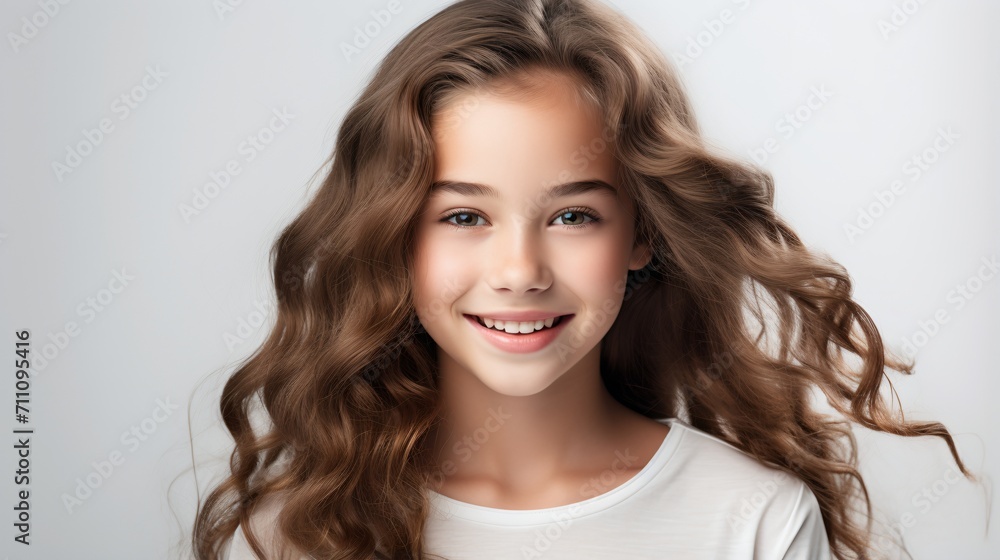 Portrait of a smiling young girl with long brown hair Portrait of a smiling young girl with long brown hair