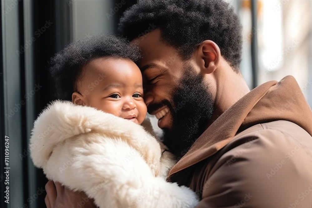Happy black father smiling at his baby