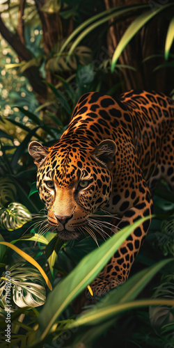 a leopard walking through the jungle  generative AI