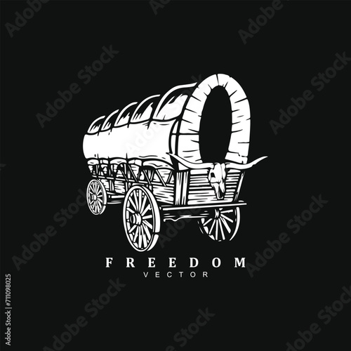 Premium silhouette wagon hand drawn logo vector isolated on black background