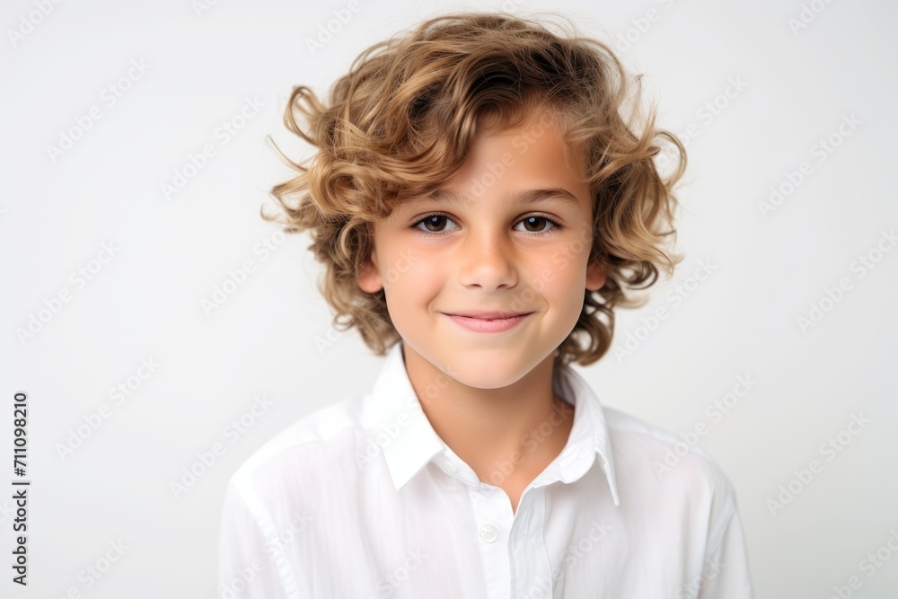 Portrait of a cute little boy with curly hair on a white background Portrait of a cute little boy with curly hair on a white background